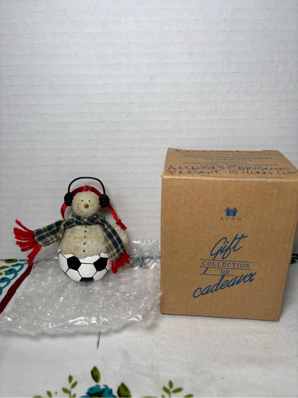Vintage Avon Snowman Sports Soccer Ball Ornament Christmas Tree Decor